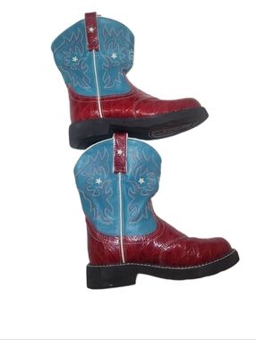 Ariat Vibrant Two-Tone Cowboy Boots - Red and Turquoise Size 2.5 Umisex Youth